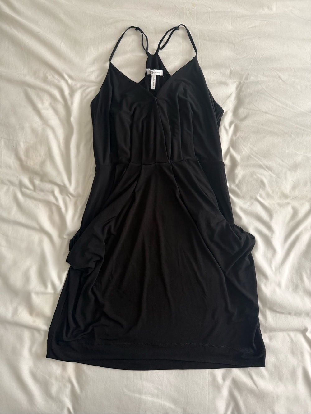 BCBGeneration Black Mini Drape Dress with Racerback Straps- M